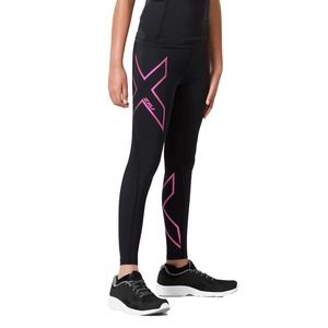 2XU Girls Kids Youth Compression Activewear Tights Pants in Black/Hot Pink